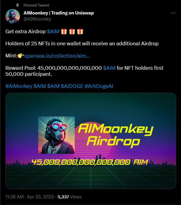 ↩️🖼 В AIMoonkey вышла информация что за холд 25 NFT на одном кошельке будет дополнительн...