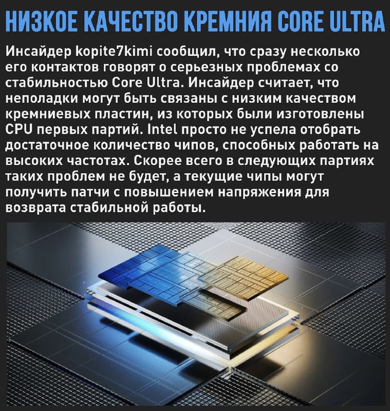 🖼 В нестабильностях Core Ultra виноват плохой кремний