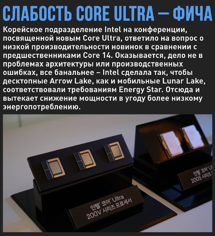 🖼 Intel объяснила причину низкой производительности Core Ultra. Поздравляем AMD с победо...