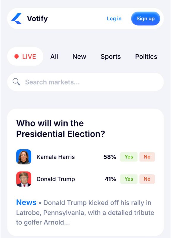 🖼 Пока на Polymarket серьезно лидирует Трамп, на Votify Харрис наоборот уходит в отрыв.