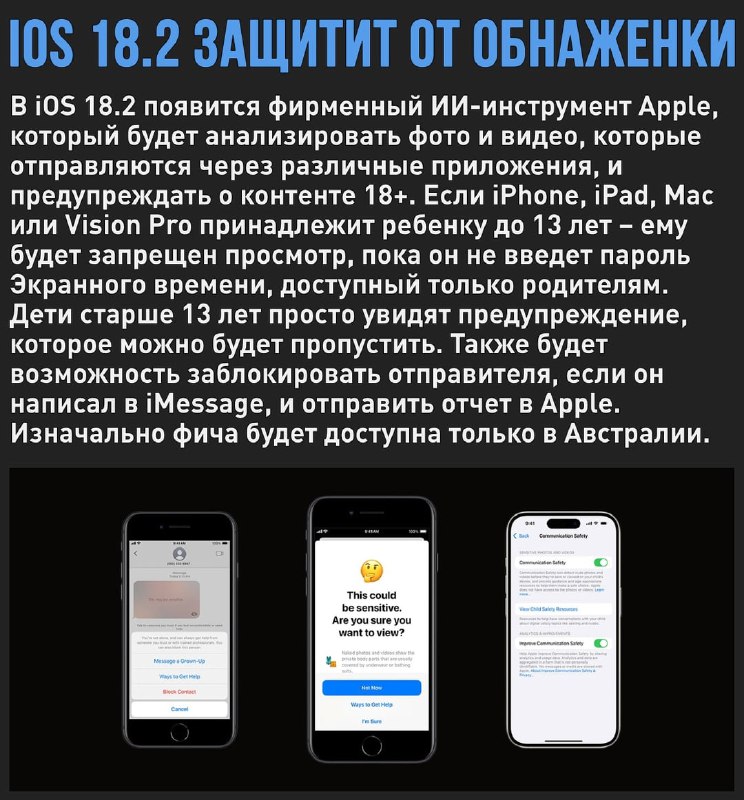 🖼 В iOS 18.2 появится встроенный фильтр обнаженки для защиты детей