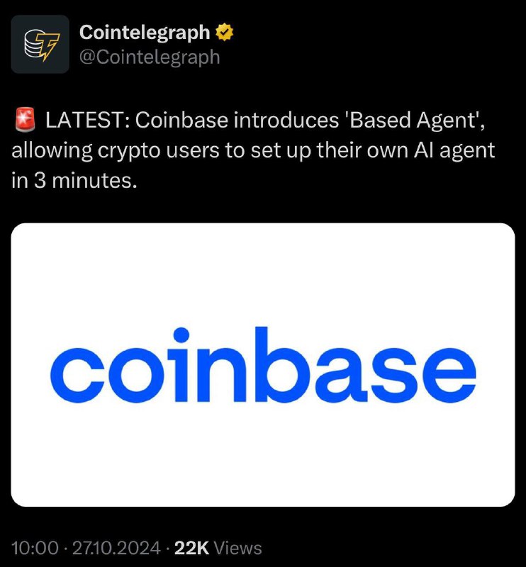 🖼 Coinbase запустила ИИ-агентов для проведения крипто транзакций в сети Base Генеральн...