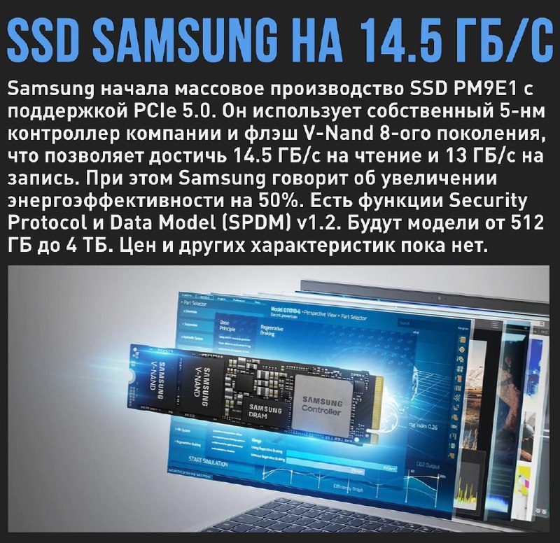 🖼 Samsung возвращается на рынок топовых SSD с новой моделью PM9E1. Ее «гражданская» верс...