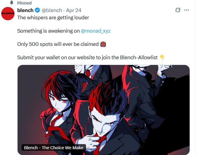 🖼 Залетаем в вайтлист на дроп от blench 👌