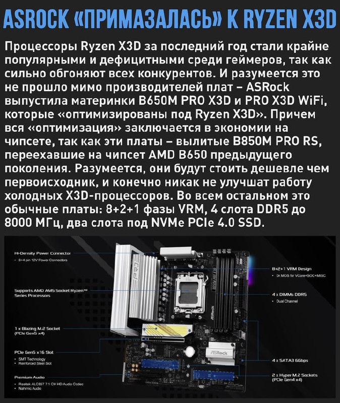 🖼 ASRock решила погреться в лучах славы процессоров Ryzen X3D – новые платы B650M PRO X3D «опт...